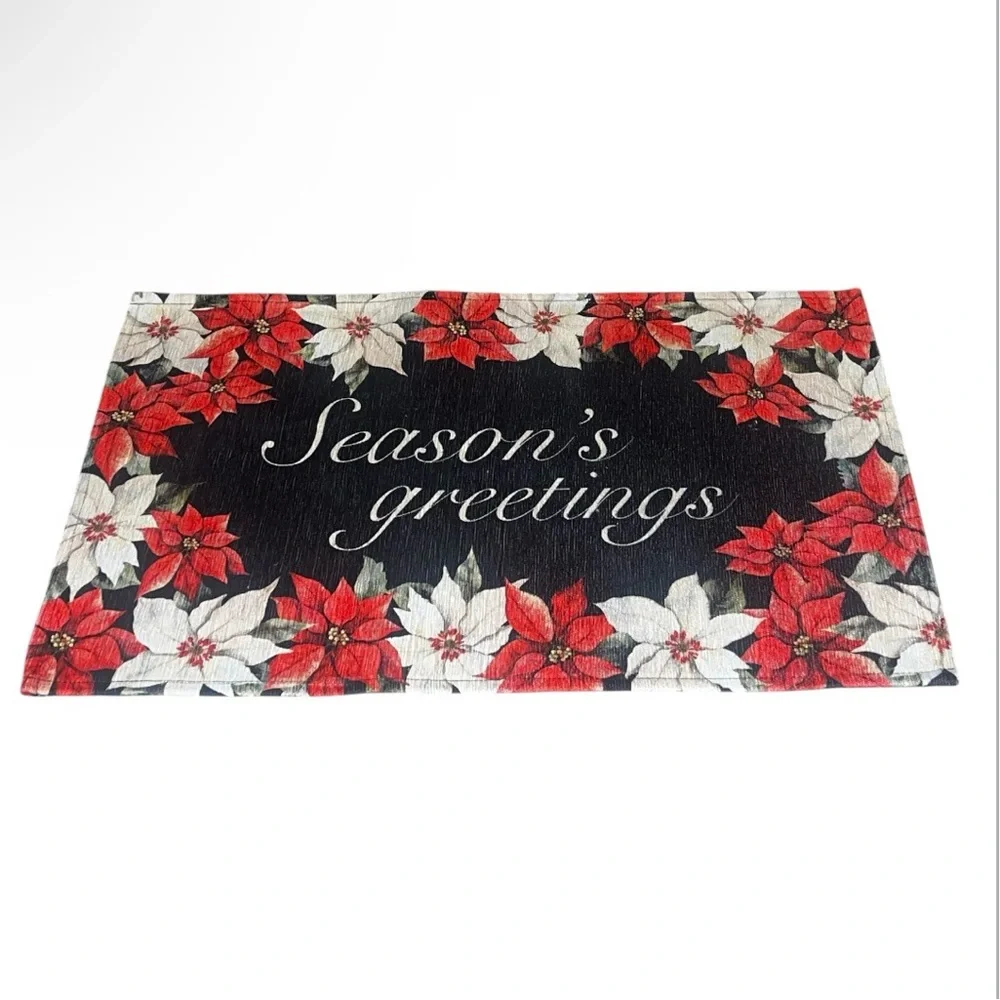 (Pick) 1 Season's Greetings Holiday Doormat - Red & White Poinsettia